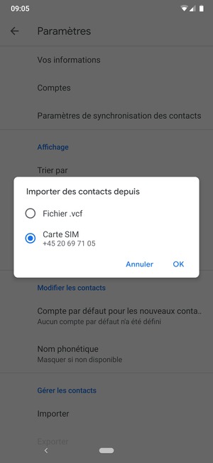 Sélectionnez Carte SIM et OK