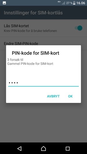 Skriv inn Gammel PIN-kode-for SIM-kort og velg OK