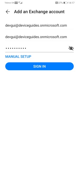 Enter your Email address, Username and Password. Select MANUAL SETUP