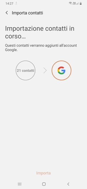 I tuoi contatti verranno salvati sul tuo account Google, e salvati sul tuo telefono la prossima volta che Google sarà sincronizzato.
