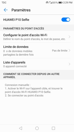 Votre téléphone est maintenant configuré pour être utilisé comme modem