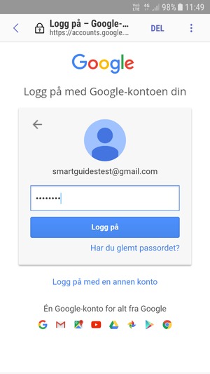 Skriv inn Gmail passord og velg Logg på