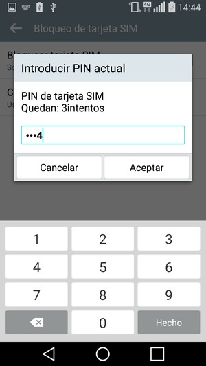 Introduzca su Actual PIN de tarjeta SIM y seleccione Aceptar