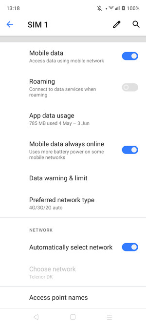 Scroll to and select Preferred network type