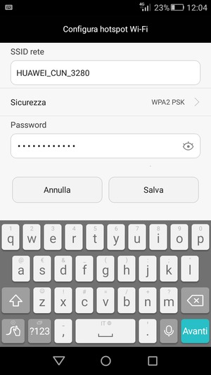 Inserisci una password dell'hotspot Wi-Fi di almeno 8 caratteri e seleziona Salva