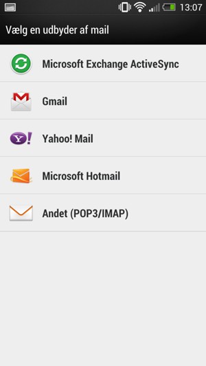 Vælg Gmail eller Microsoft Hotmail