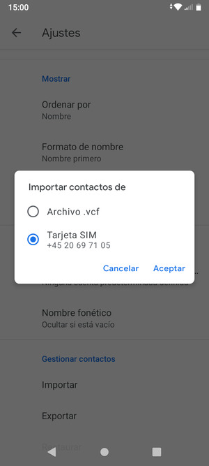 Seleccione la tarjeta SIM y seleccione Aceptar