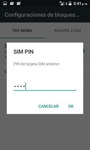 Introduzca su PIN de tarjeta SIM anterior y seleccione OK