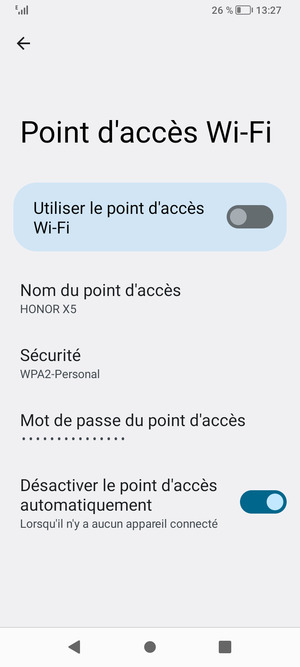 Activer le Utiliser le point d'accès Wi-Fi