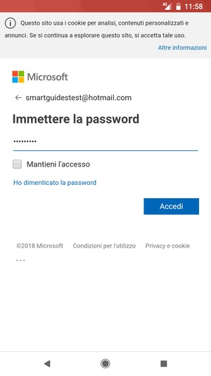 Inserisci la tua password e seleziona Avanti