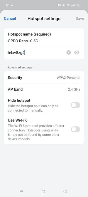 Enter a Wi-Fi hotspot password of at least 8 characters and select Save