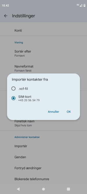 Vælg SIM-kort og  OK