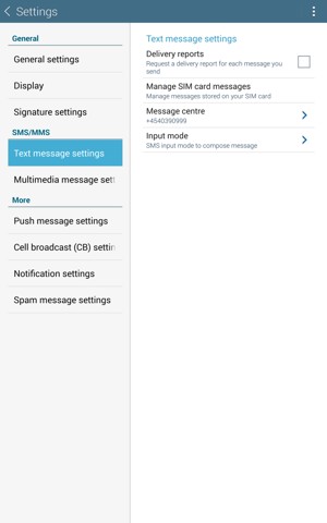 Select Text message settings and Message centre