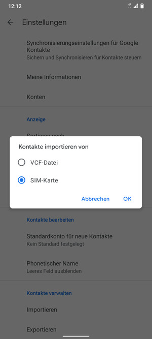 Wählen Sie SIM-Karte und OK