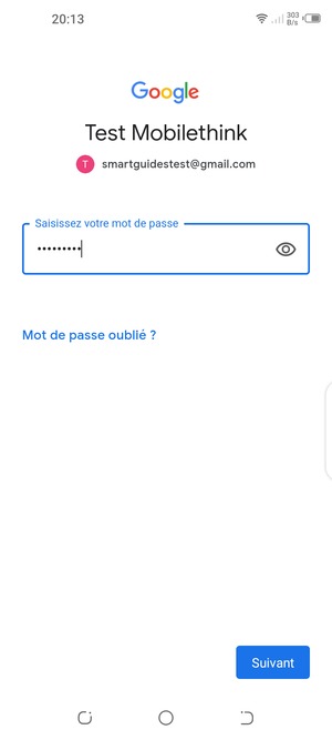 Saisissez votre mot de passe et sélectionnez Suivant