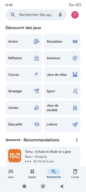 Sélectionnez la barre de Recherche