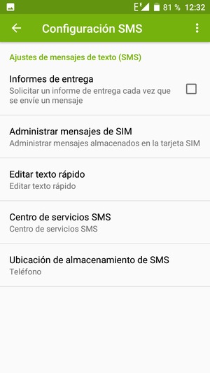 Desplácese y seleccione centro de servicios SMS