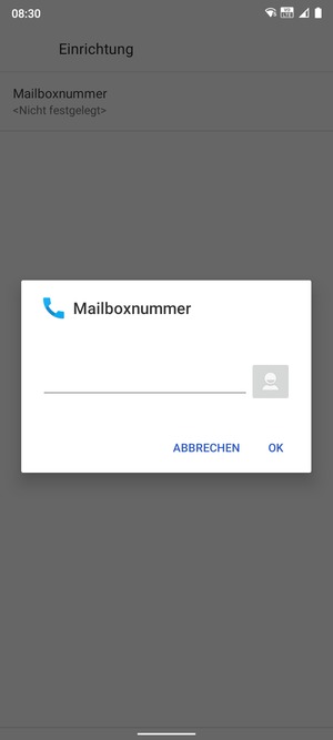 Geben Sie die Mailboxnummer ein und wählen Sie OK