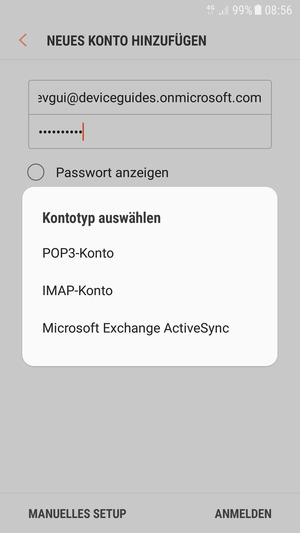 Wählen Sie Microsoft Exchange ActiveSync