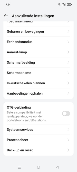 Scroll naar en selecteer Back-up en reset