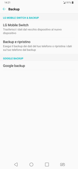 Seleziona Google backup