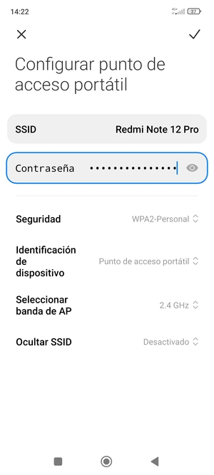 Introduzca una contraseña de punto de acceso Wi-Fi de al menos 8 caracteres y seleccione Guardar