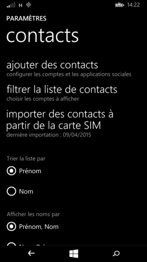 Sélectionnez importer des contacts à partir de la carte SIM