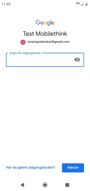 Indtast din adgangskode og vælg Næste