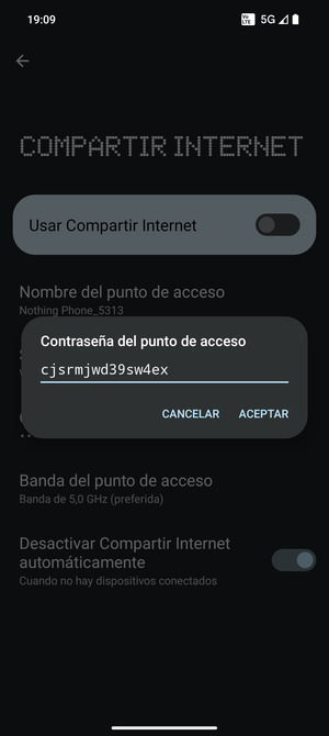 Introduzca una contraseña de punto de acceso Wi-Fi de al menos 8 caracteres y seleccione ACEPTAR