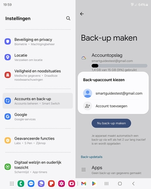 Selecteer uw back-up-account