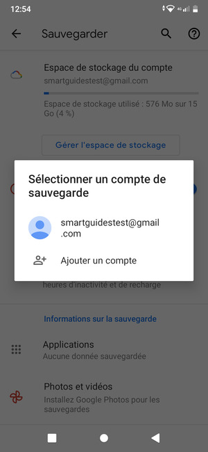 Sélectionnez votre compte de sauvegarde