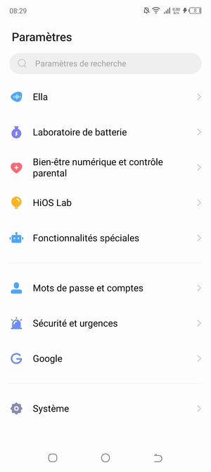 Faites défiler et sélectionnez Système