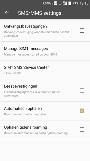 Selecteer SIM SMS Service Center