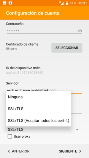 Seleccione SSL/TLS (Aceptar todos los certif.) y luego seleccione SIGUIENTE