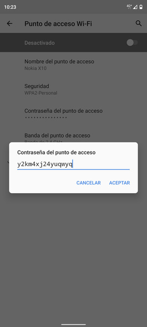 Introduzca una contraseña de punto de acceso Wi-Fi de al menos 8 caracteres y seleccione ACEPTAR