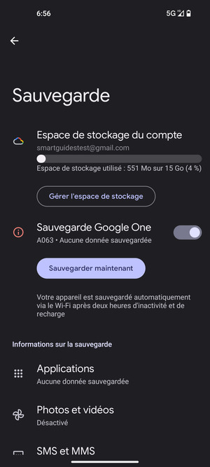 Sélectionnez Espace de stockage du compte