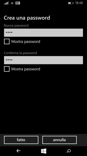 Inserisci la nuova password due volte e seleziona fatto