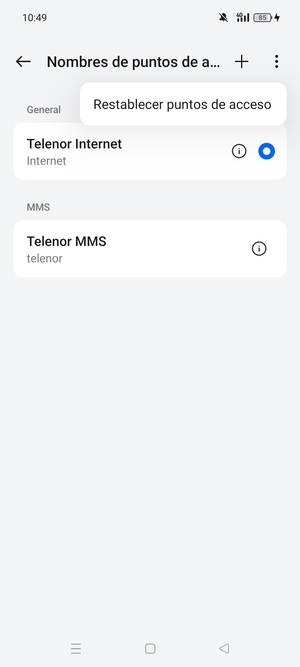 Seleccione Restablecer puntos de acceso