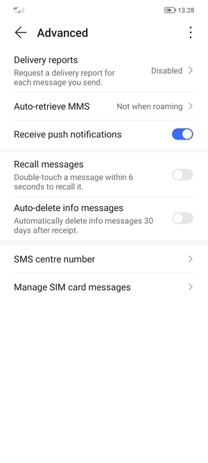 Select SMS centre number