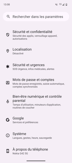 Faites défiler et sélectionnez Systéme