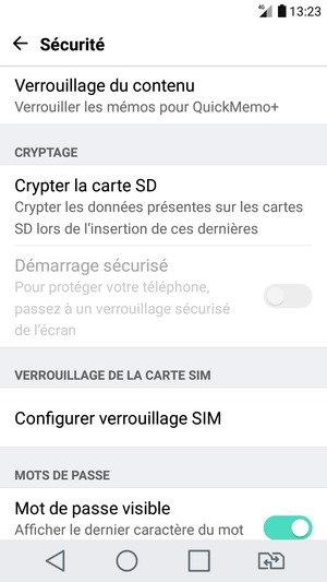 Sélectionnez Configurer verrouillage SIM