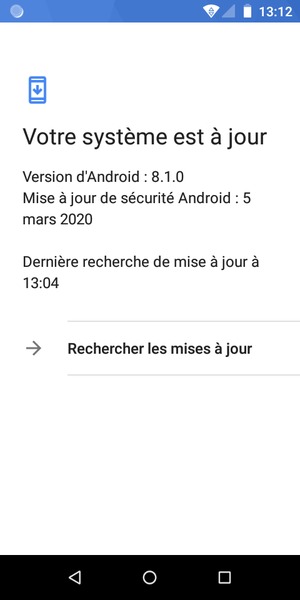 Si votre téléphone est à jour, vous verrez l'écran suivant