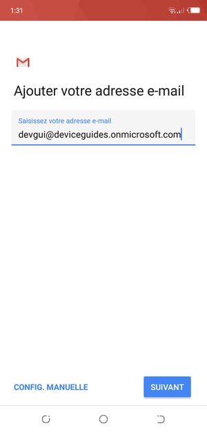 Saisissez votre adresse e-mail et sélectionnez CONFIG. MANUELLE