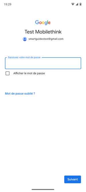 Saisissez votre mot de passe et sélectionnez Suivant