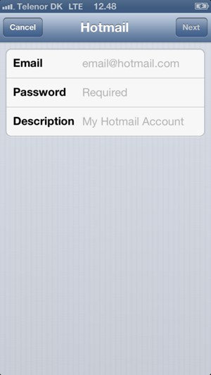 Enter Hotmail information and select next
  
  
