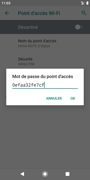 Saisissez un mot de passe de hotspot Wi-Fi d'au moins 8 caractères et sélectionnez OK