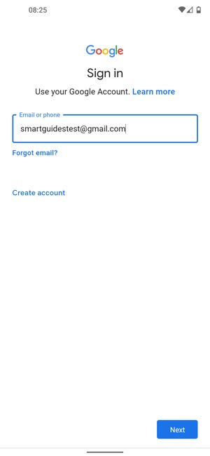 Enter your Gmail address and select Next