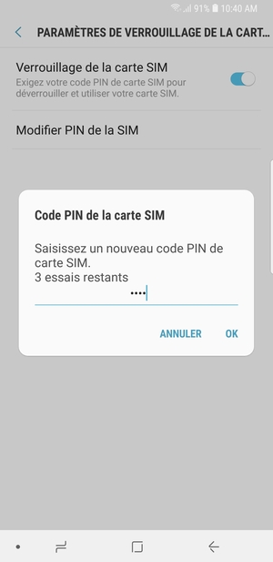 Saisissez votre Nouveau code PIN de carte SIM et sélectionnez OK