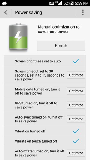 Select Optimize to enable Power saving