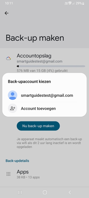 Selecteer uw back-up-account